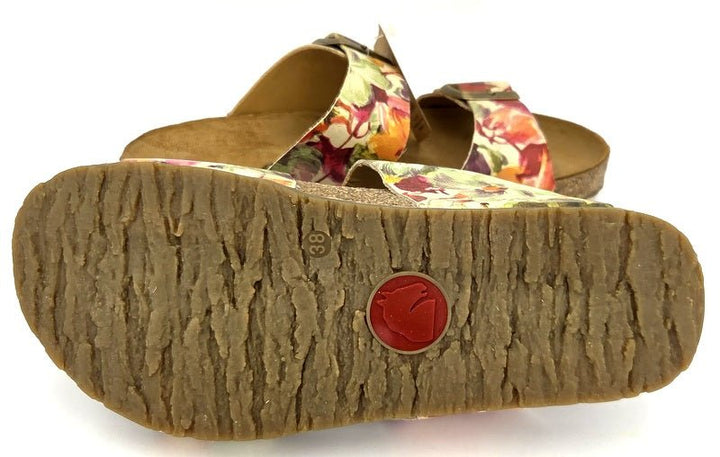 Haflinger Pantolette Bio Andrea grün/beige flower - Winzer Gesunde Schuhe
