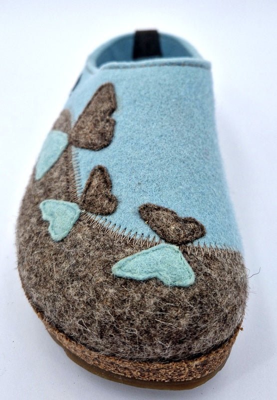 Haflinger Hausschuhe Grizzly Mariposa aquamarin - Winzer Gesunde Schuhe